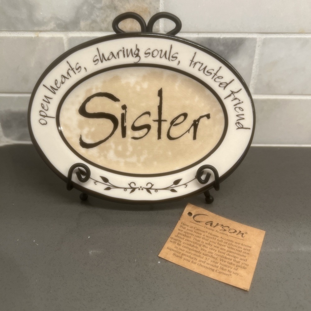 Carson Home Accents Oval Decorative "SISTER" With Metal Stand 6 x 4.5